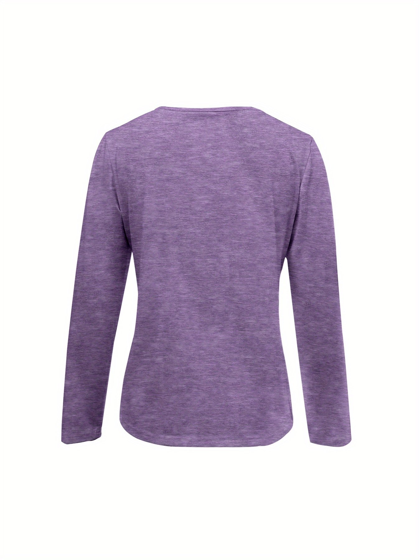 Women Plain V Neck Vintage Long Sleeve T-shirt