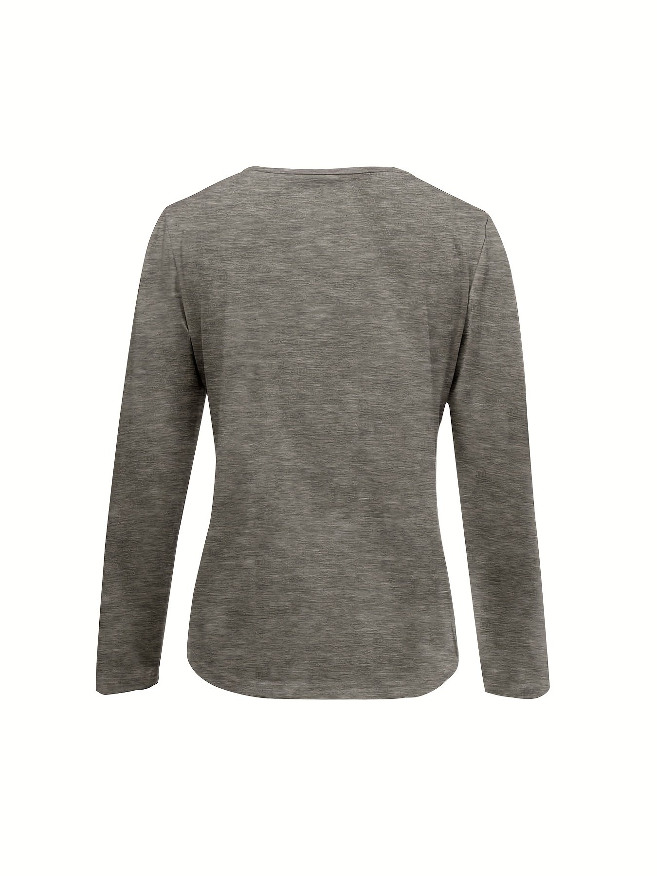 Women Plain V Neck Vintage Long Sleeve T-shirt