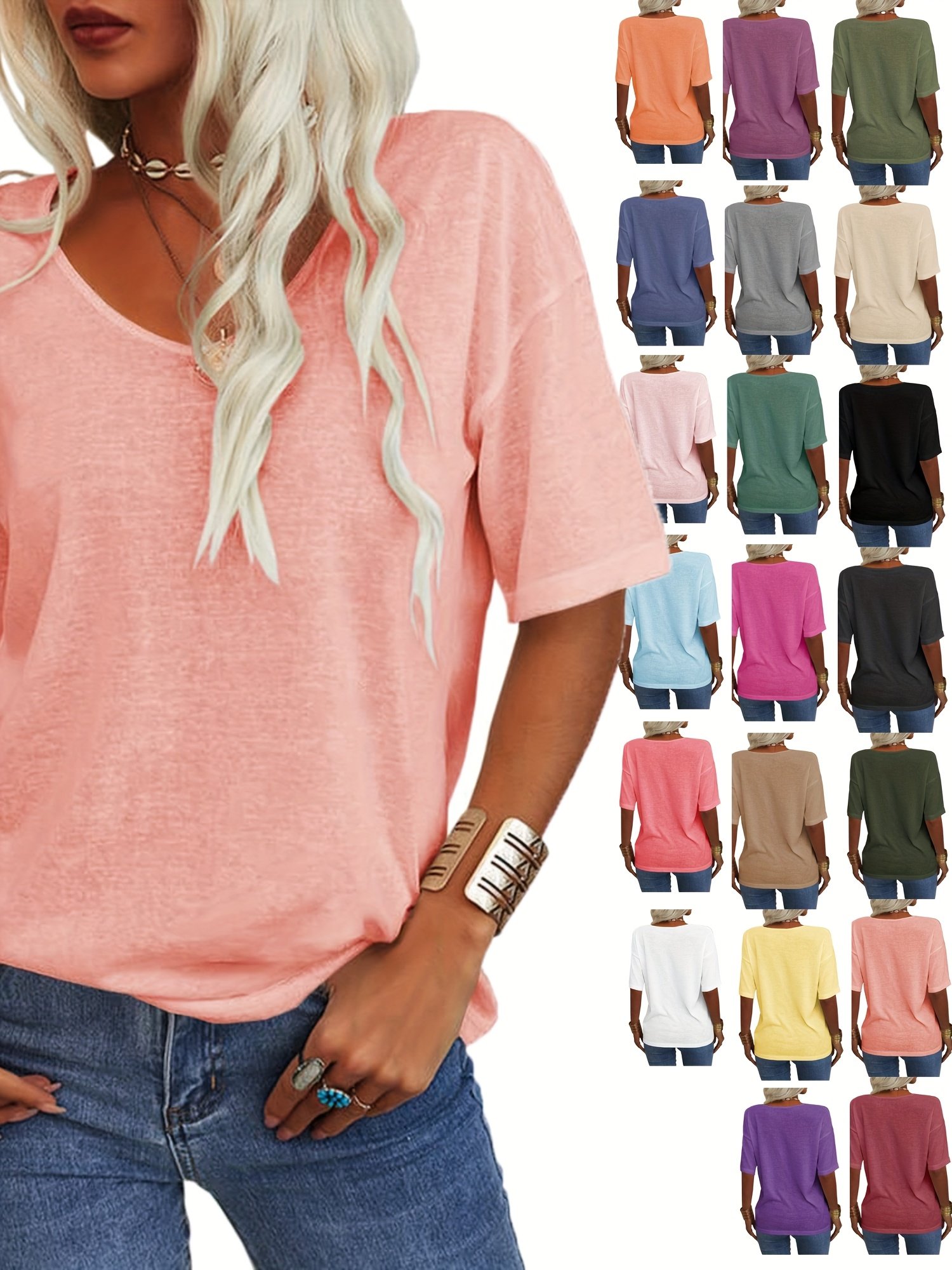 Women Floral V Neck Casual Short Sleeve T-shirt