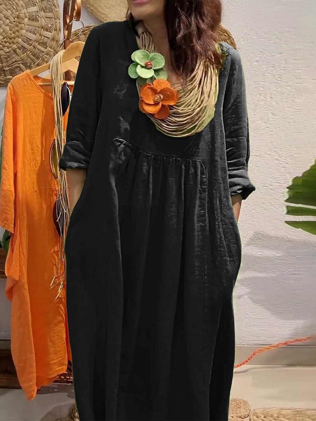 Casual Plain V Neck Maxi Dress