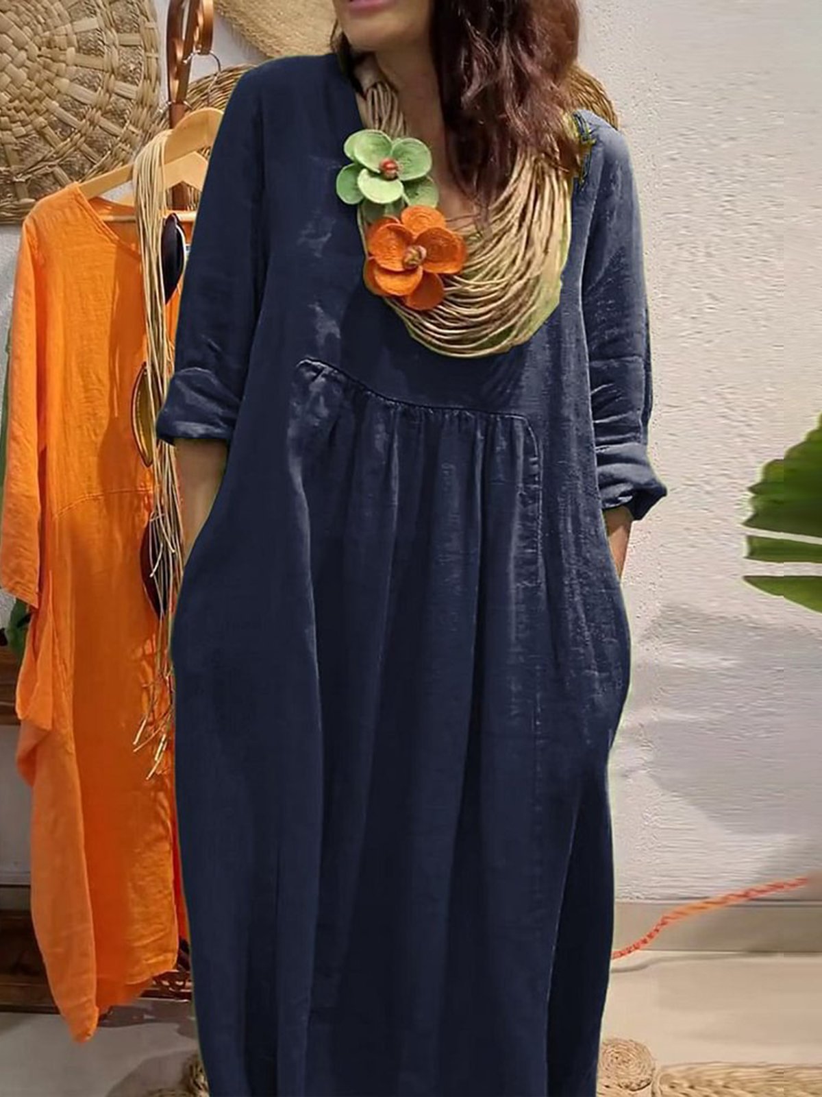 Casual Plain V Neck Maxi Dress
