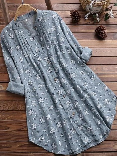 Women's Long Sleeve Shirt Spring/Fall White Floral Printing Stand Collar Daily Going Out Casual Top