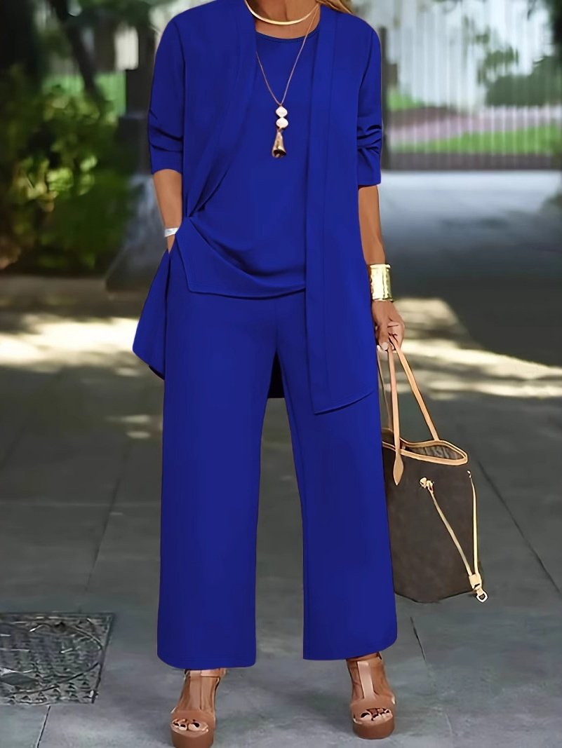 Women's Split Joint Plain Commuting Going Out Matching Outfit Caramel Casual Spring/Fall Multi-Piece Set Elastic Band Matching Set