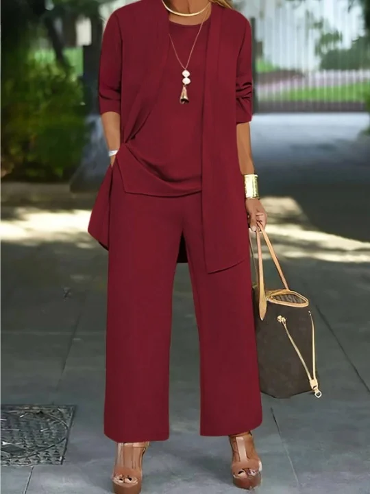 Women's Split Joint Plain Commuting Going Out Matching Outfit Caramel Casual Spring/Fall Multi-Piece Set Elastic Band Matching Set