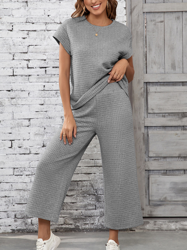 Women's Split Joint Plain Daily Going Out Two-Piece Set Gray Casual Summer Top With Pants Matching Set