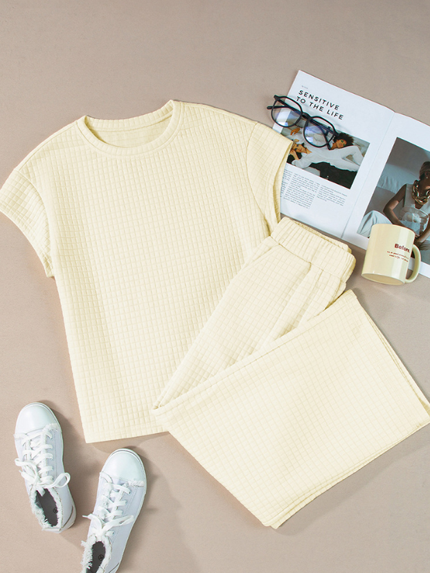 Women's Split Joint Plain Daily Going Out Two-Piece Set Gray Casual Summer Top With Pants Matching Set