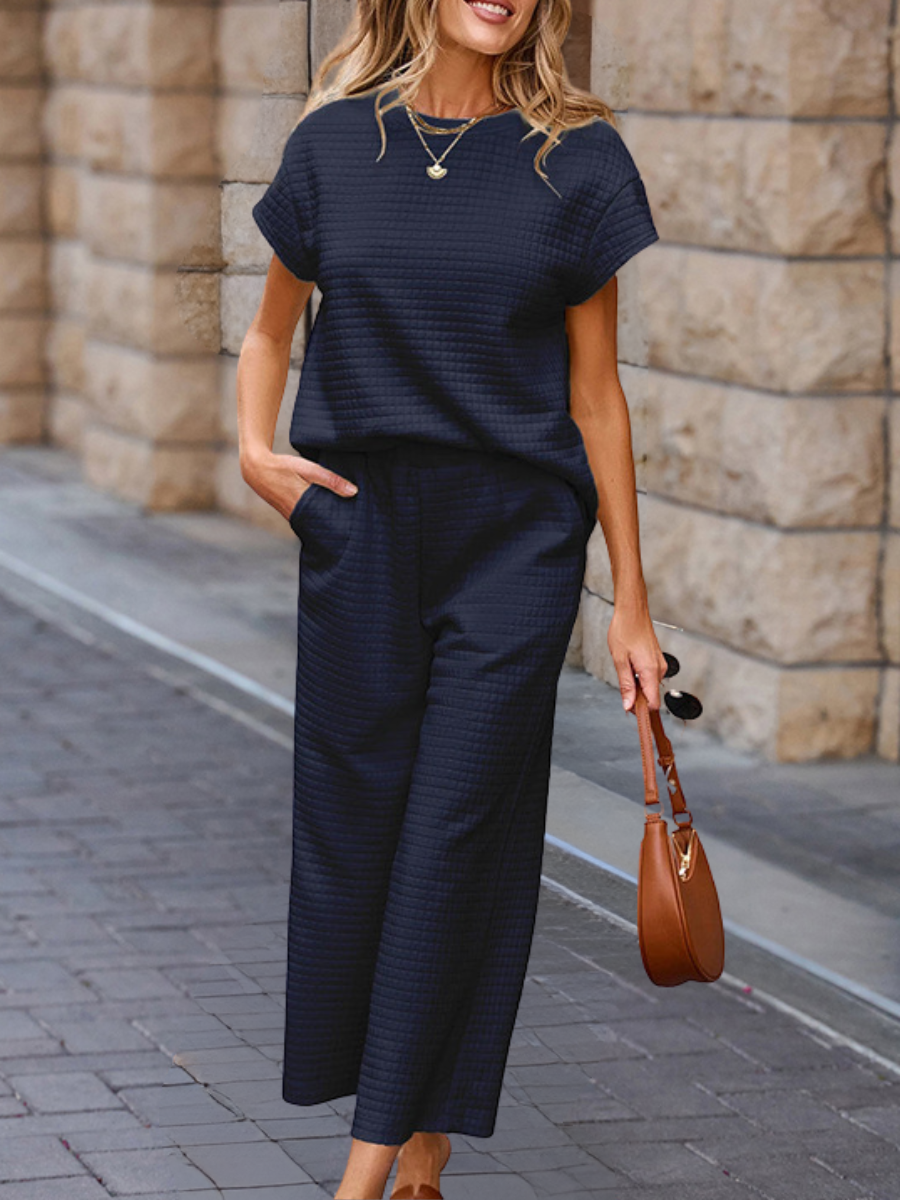 Women's Split Joint Plain Daily Going Out Two-Piece Set Gray Casual Summer Top With Pants Matching Set