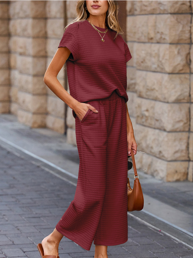 Women's Split Joint Plain Daily Going Out Two-Piece Set Gray Casual Summer Top With Pants Matching Set