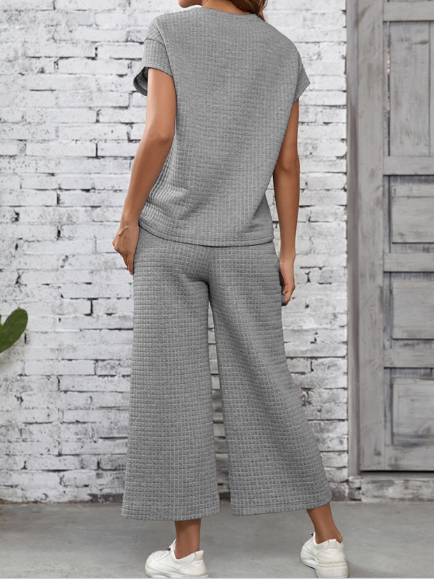 Women's Split Joint Plain Daily Going Out Two-Piece Set Gray Casual Summer Top With Pants Matching Set
