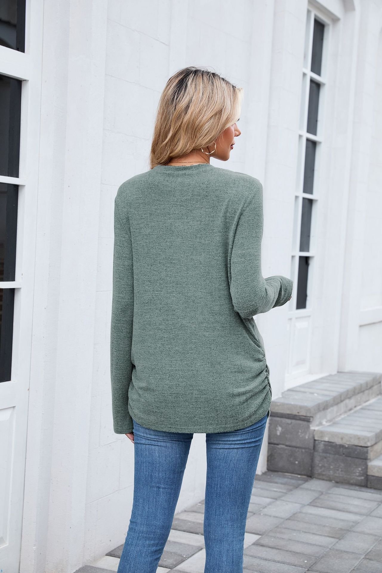 Women Plain Crew Neck Casual Long Sleeve T-shirt