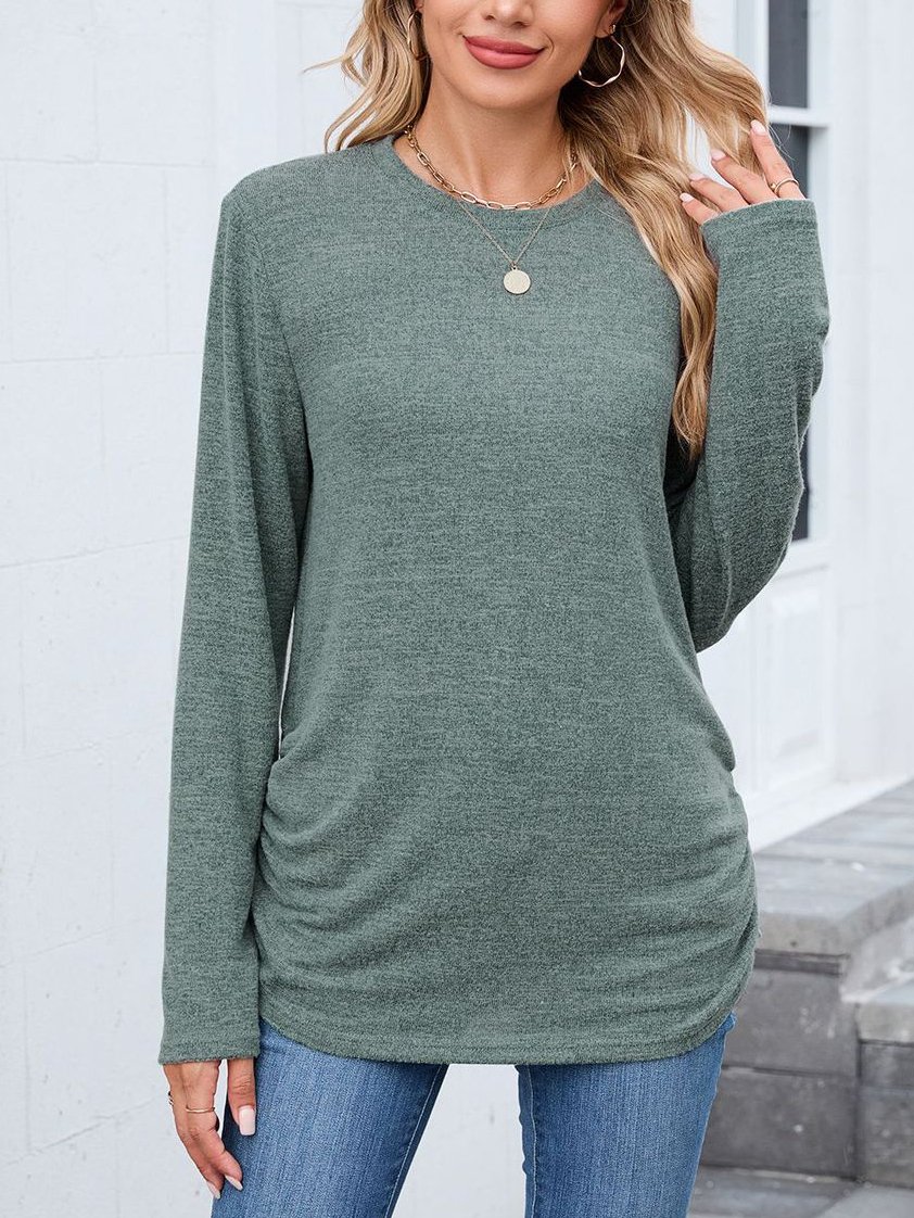Women Plain Crew Neck Casual Long Sleeve T-shirt