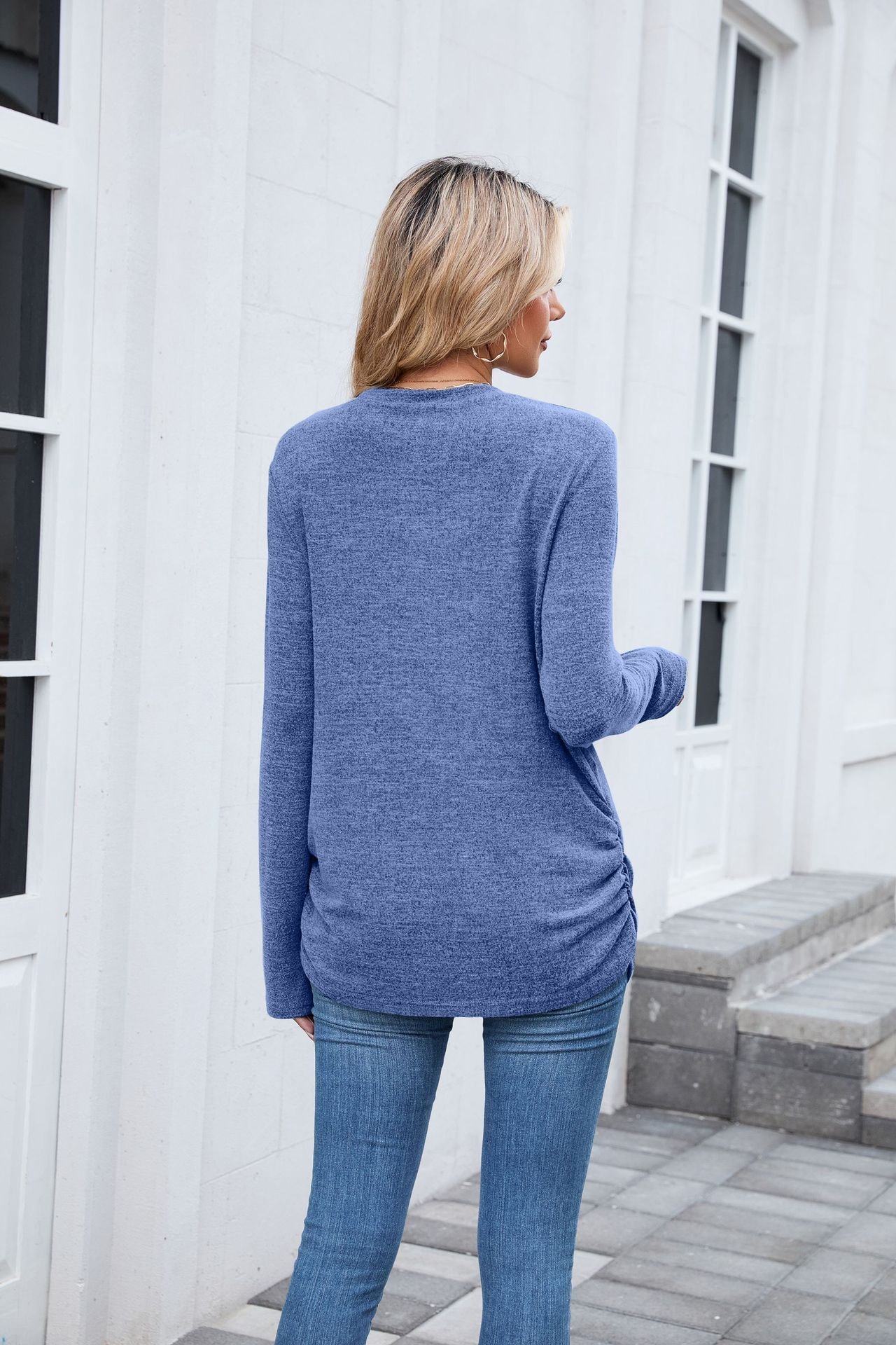 Women Plain Crew Neck Casual Long Sleeve T-shirt
