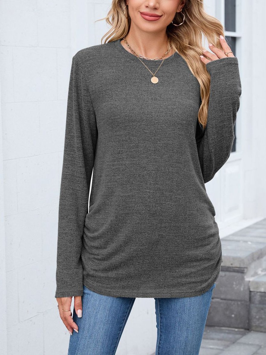 Women Plain Crew Neck Casual Long Sleeve T-shirt