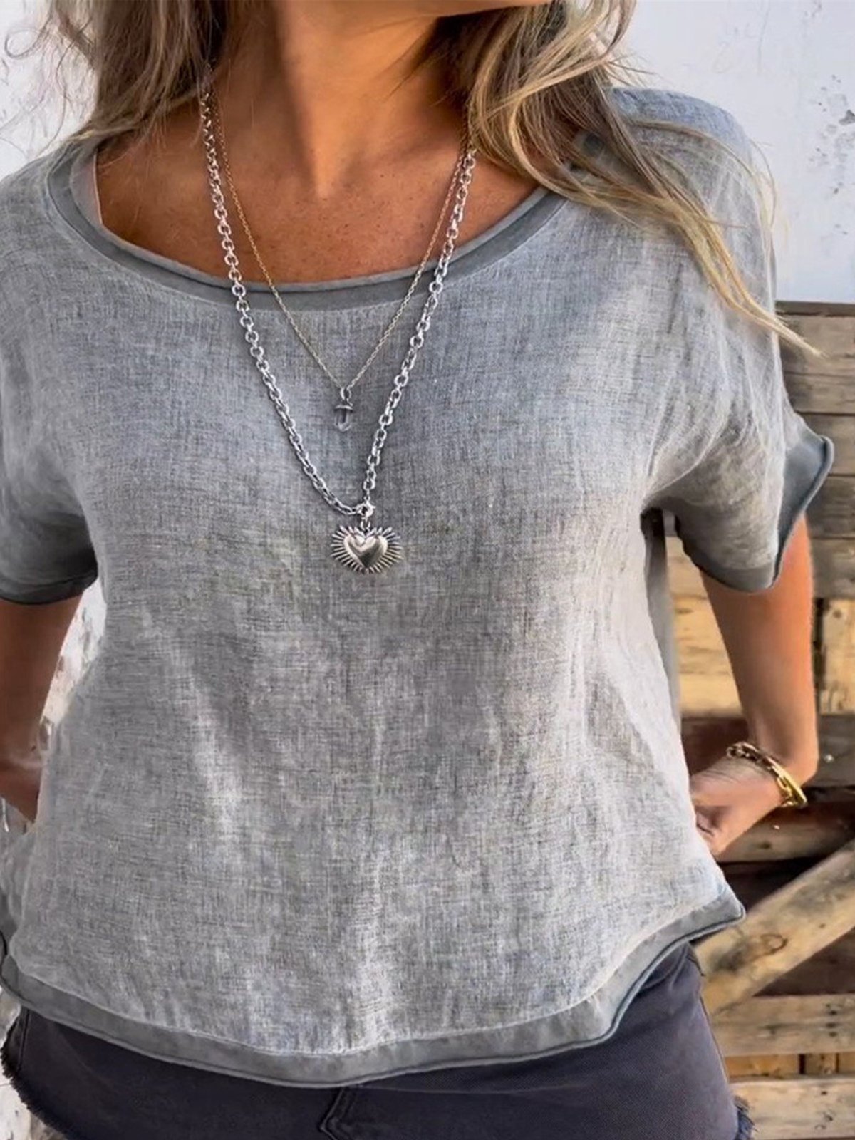 Casual Plain Crew Neck Raglan Sleeves Blouse