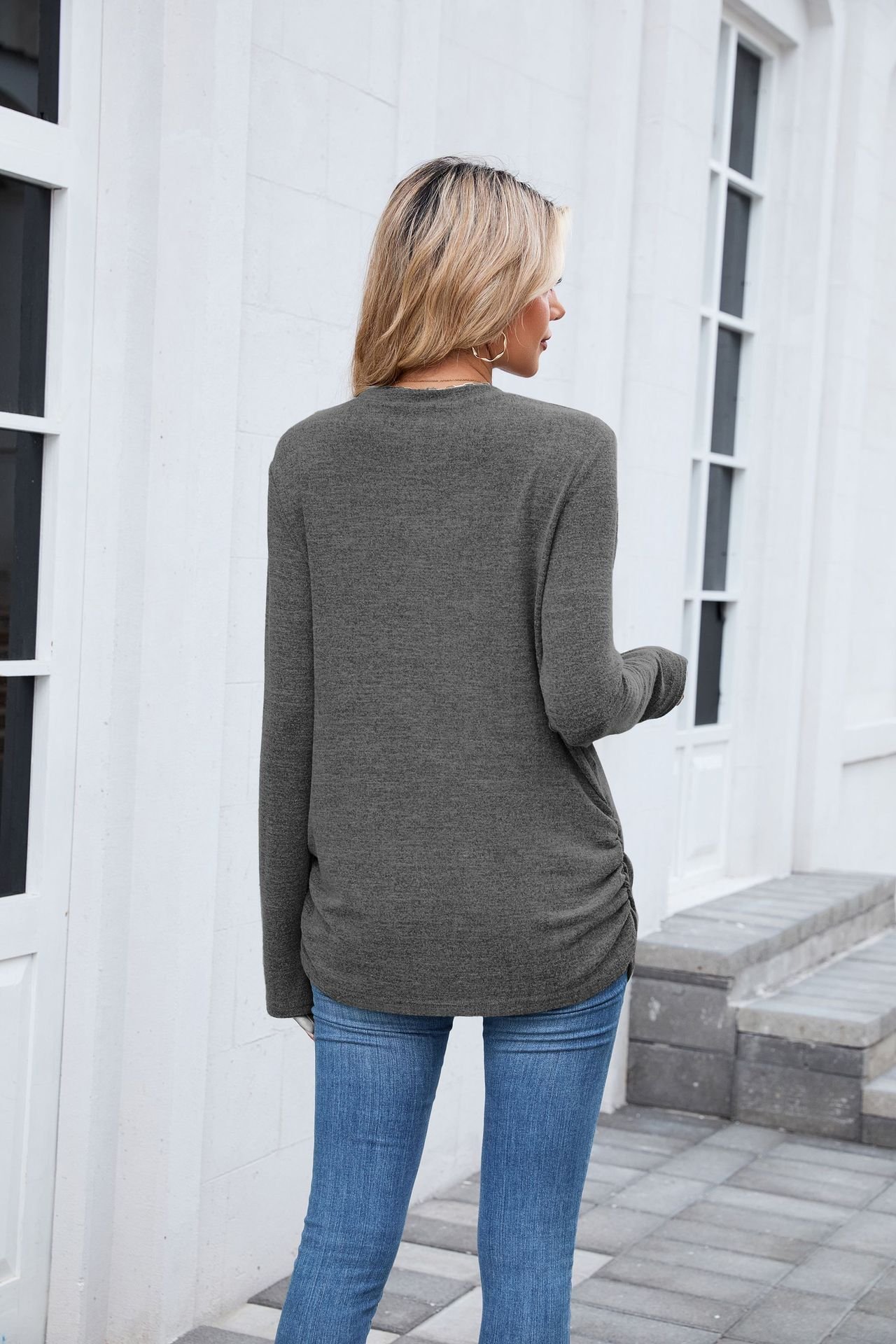 Women Plain Crew Neck Casual Long Sleeve T-shirt