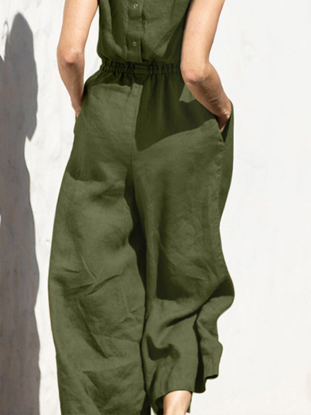 Casual Regular Sleeve Plain Crew Neck Jumpsuit