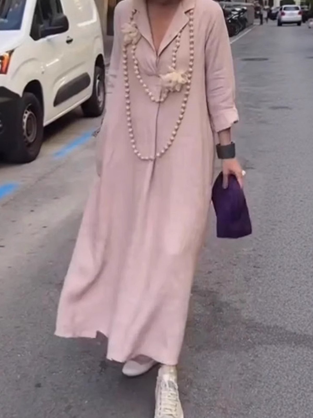 Casual Plain Lapel Collar Maxi Dress