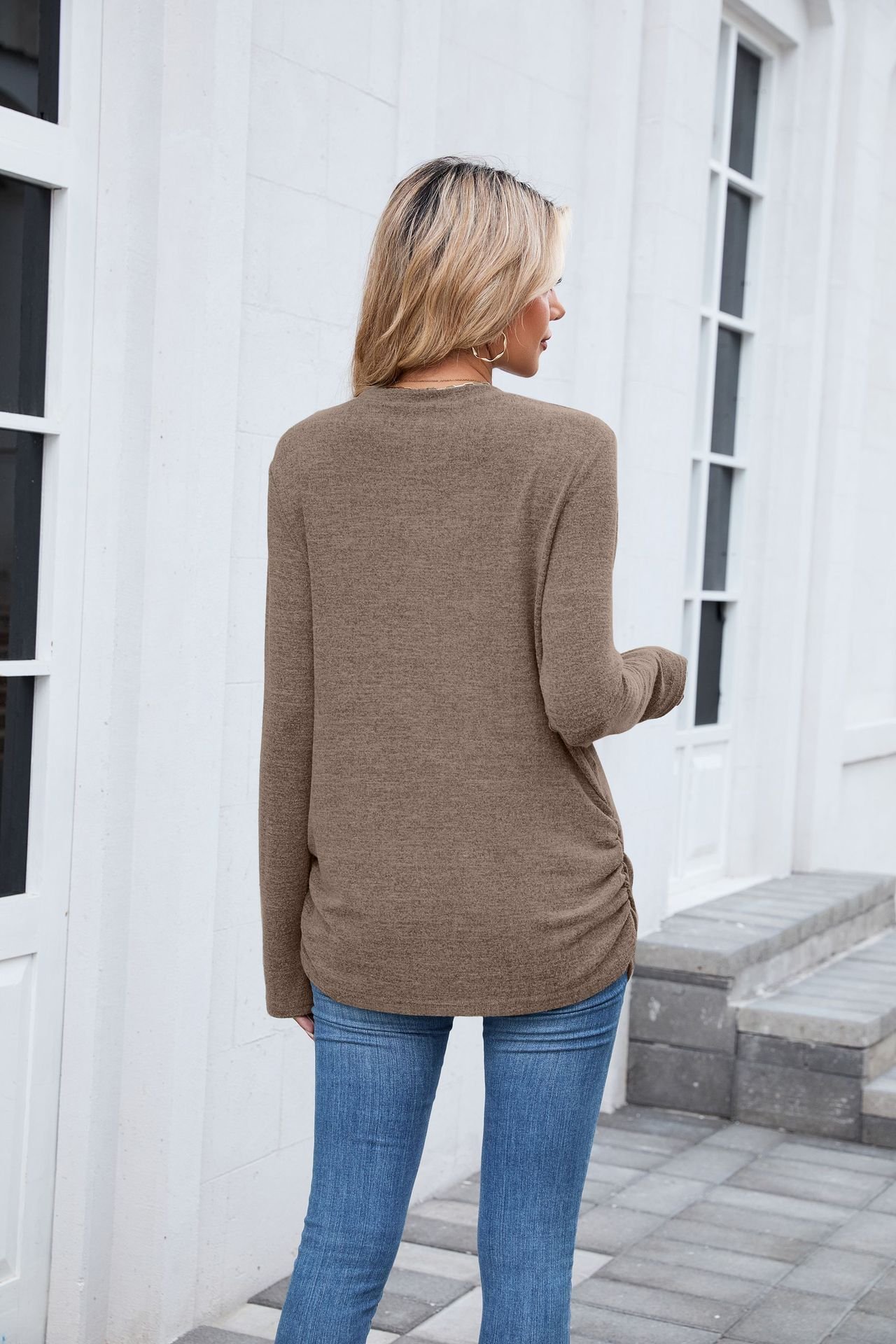 Women Plain Crew Neck Casual Long Sleeve T-shirt