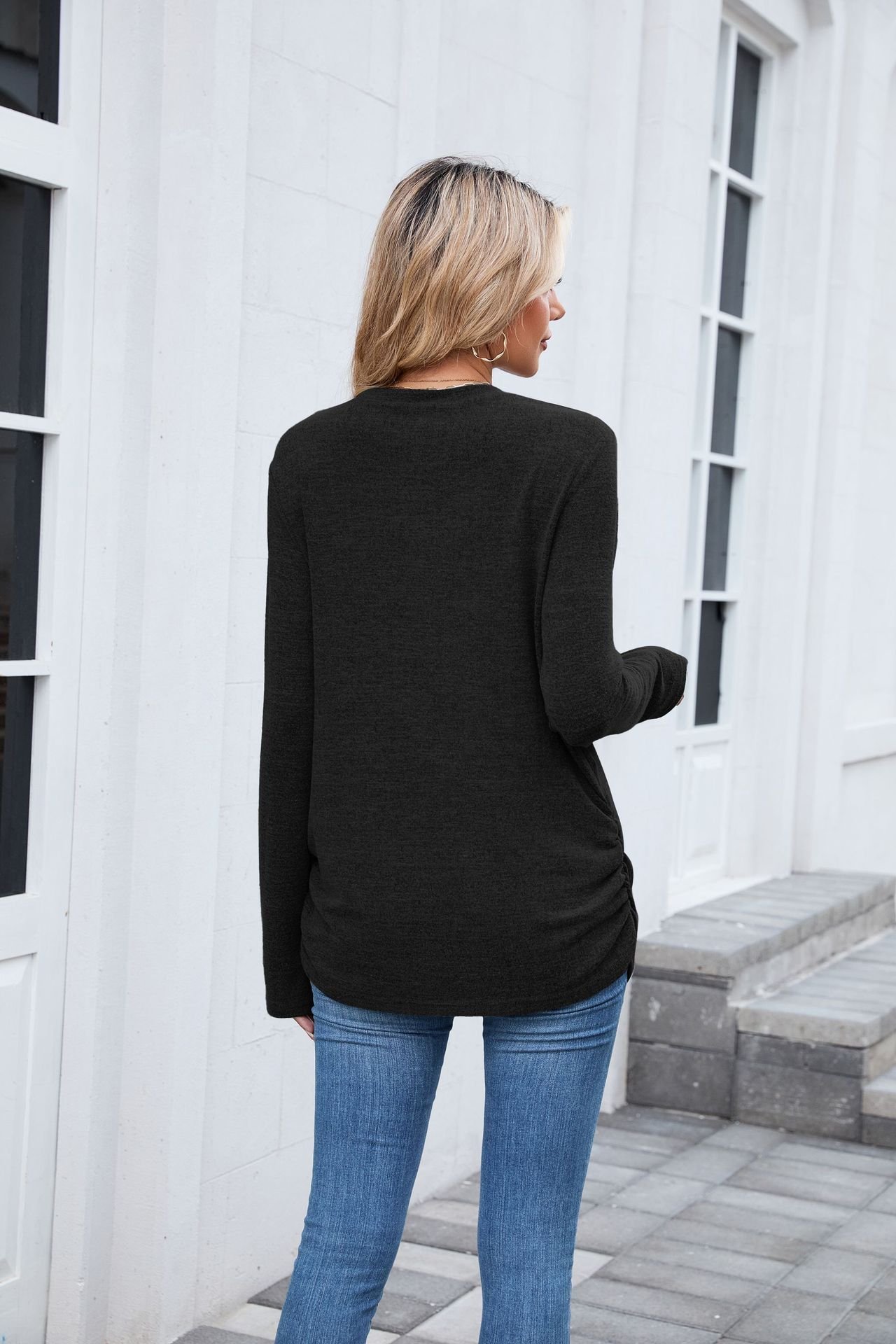 Women Plain Crew Neck Casual Long Sleeve T-shirt