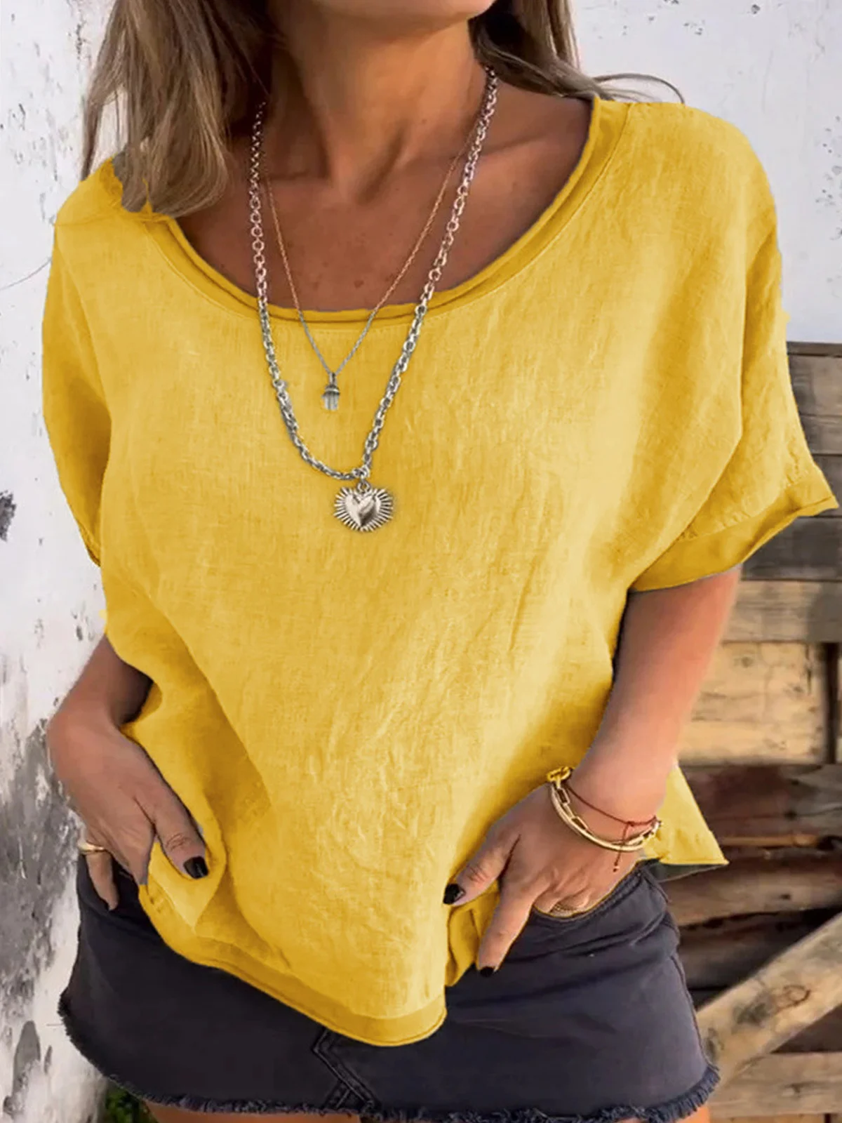 Casual Plain Crew Neck Raglan Sleeves Blouse