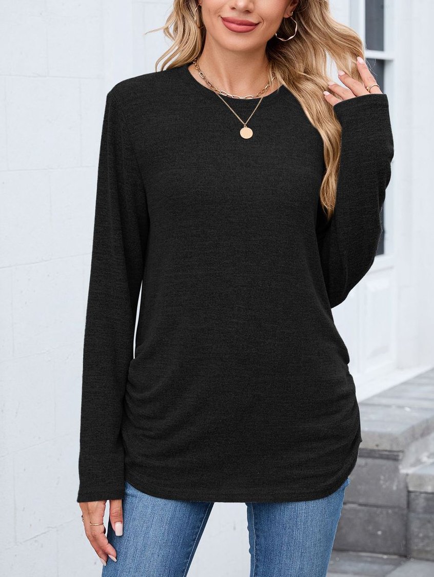 Women Plain Crew Neck Casual Long Sleeve T-shirt