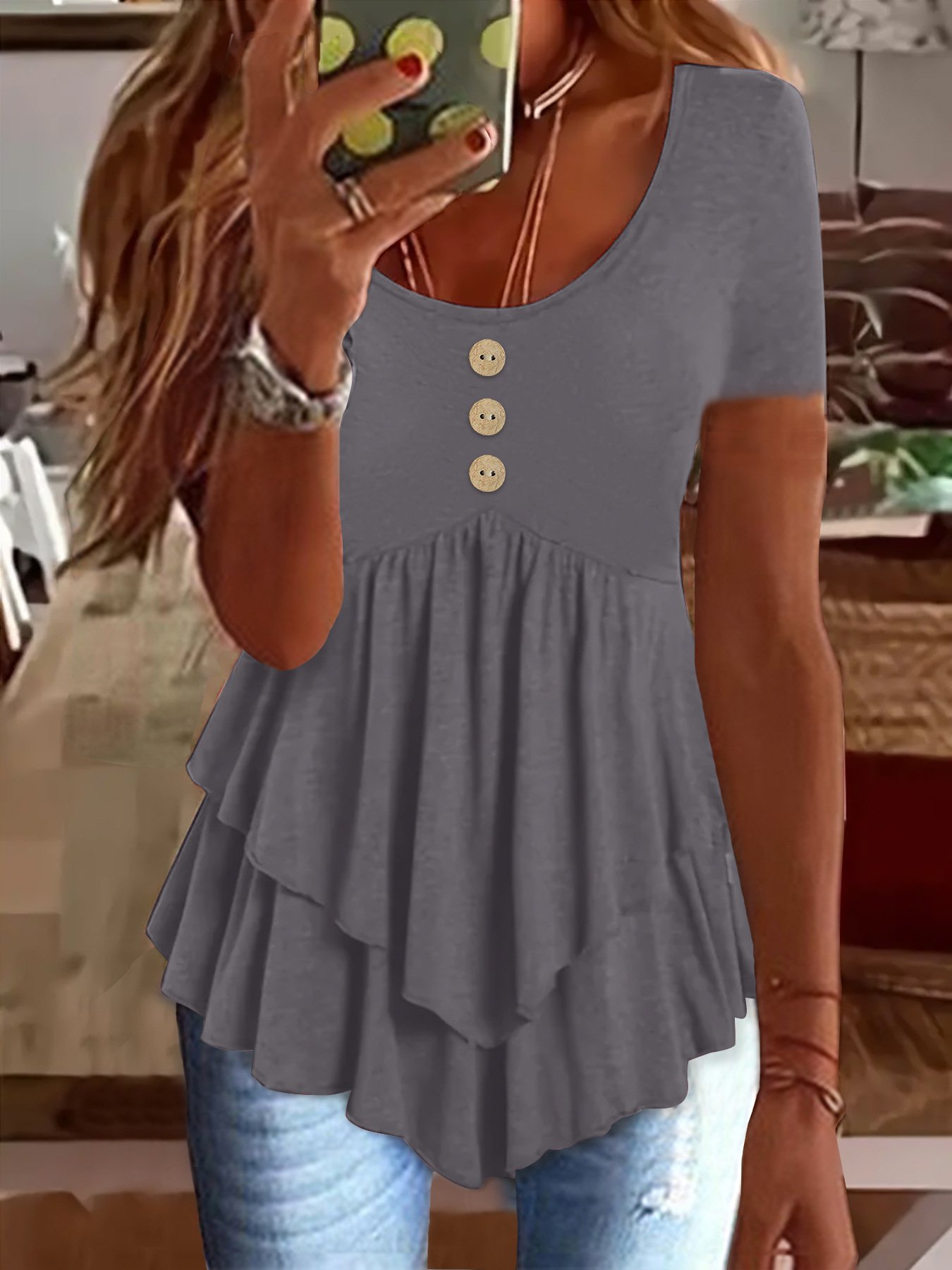 Women Plain Crew Neck Casual Short Sleeve T-shirt