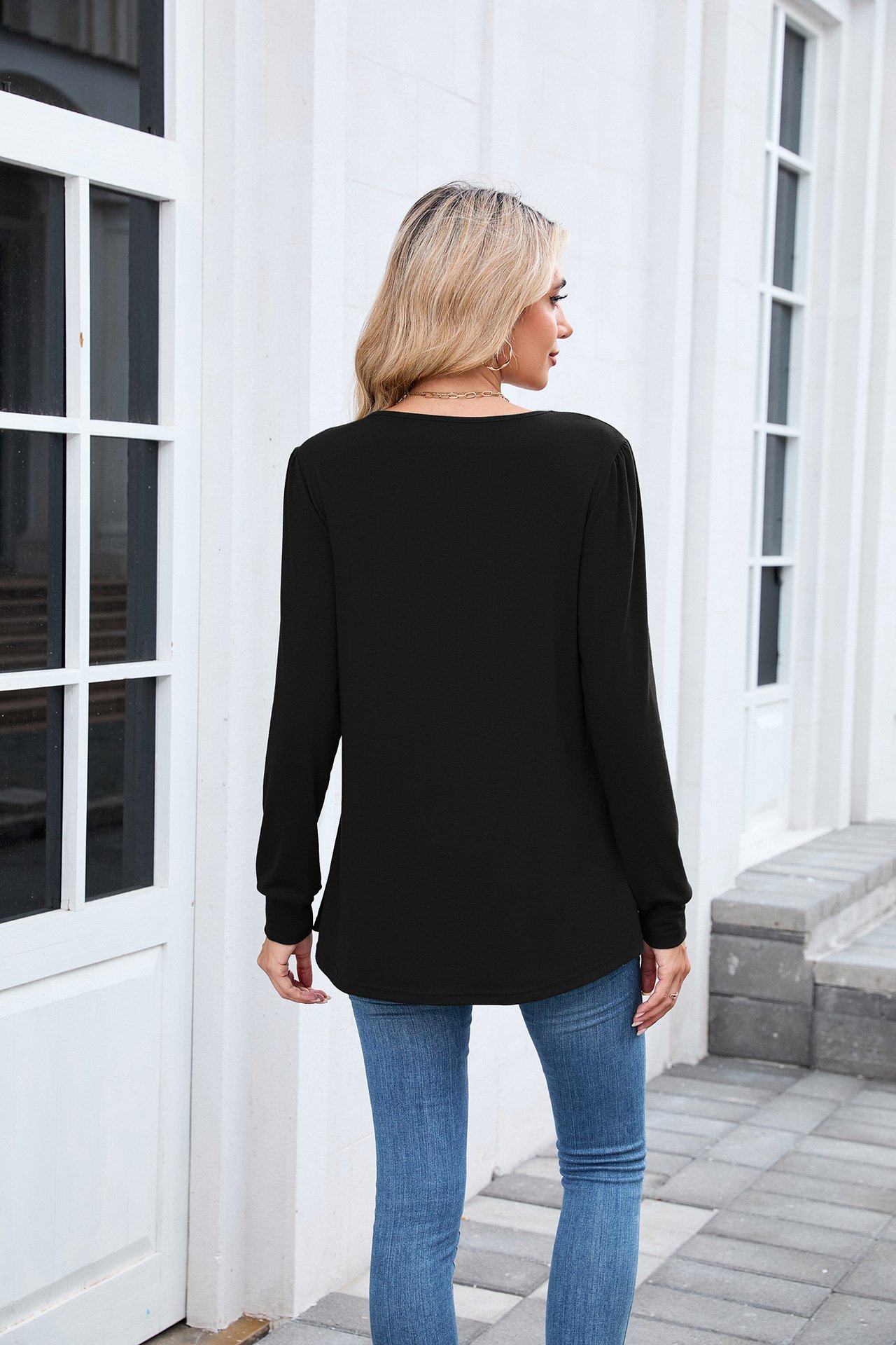 Women Plain Crew Neck Casual Long Sleeve T-shirt