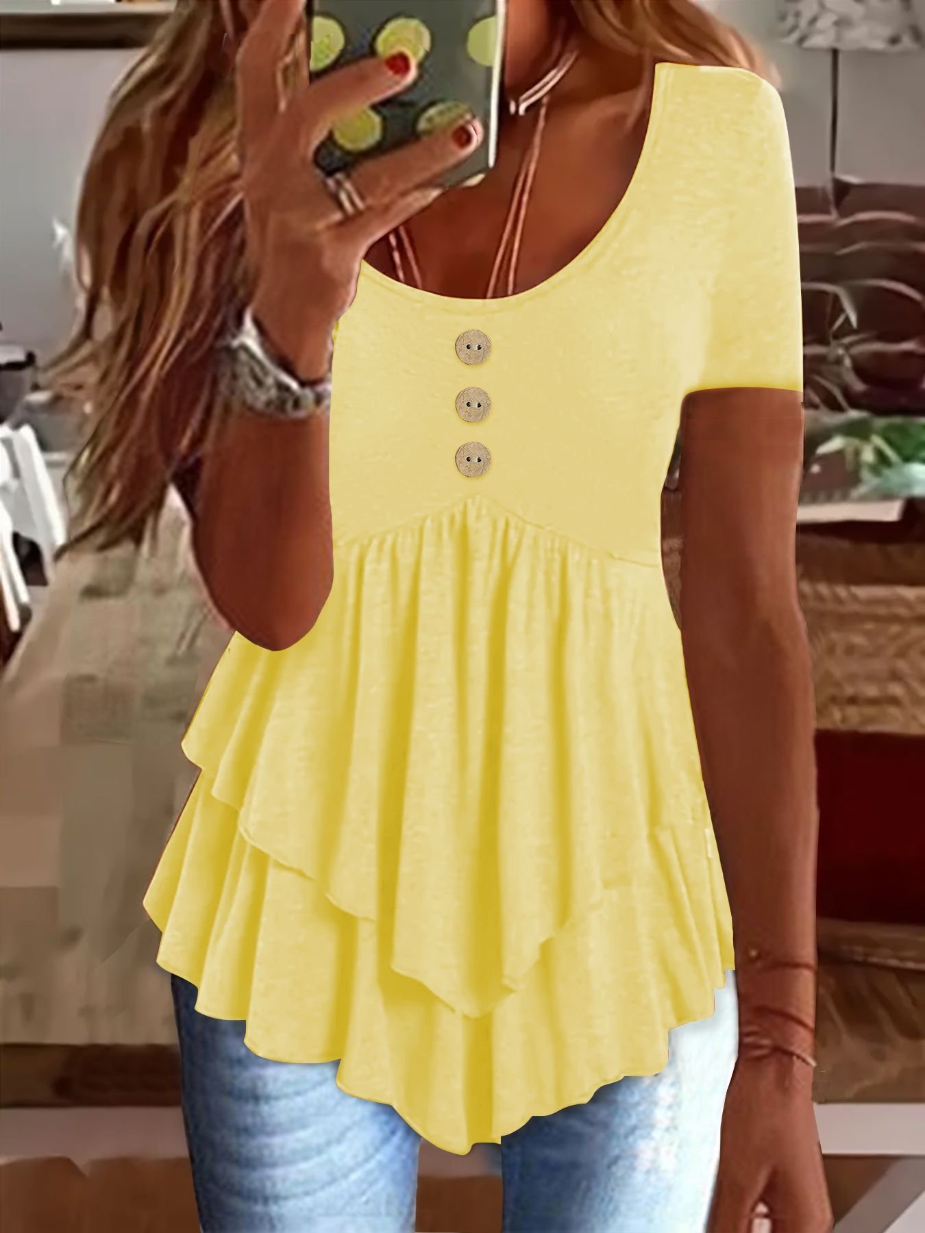 Women Plain Crew Neck Casual Short Sleeve T-shirt