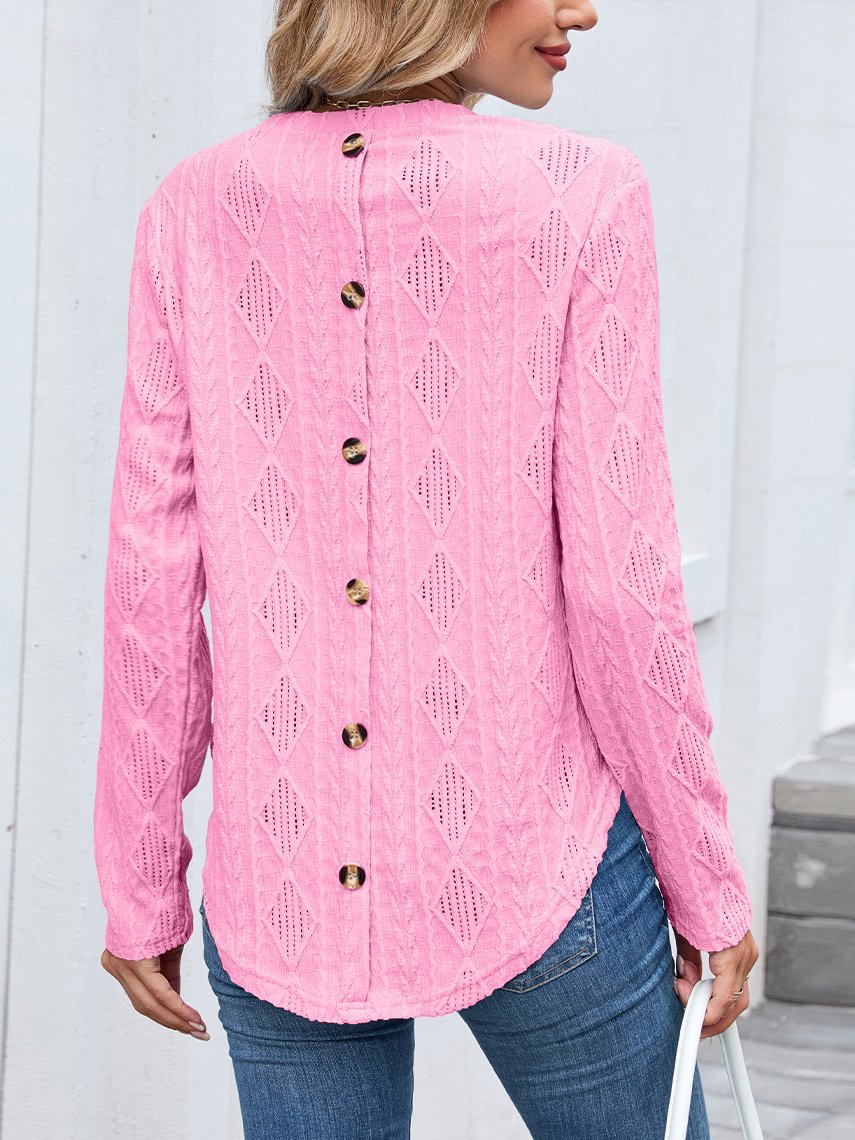 Women Plain Crew Neck Casual Long Sleeve T-shirt