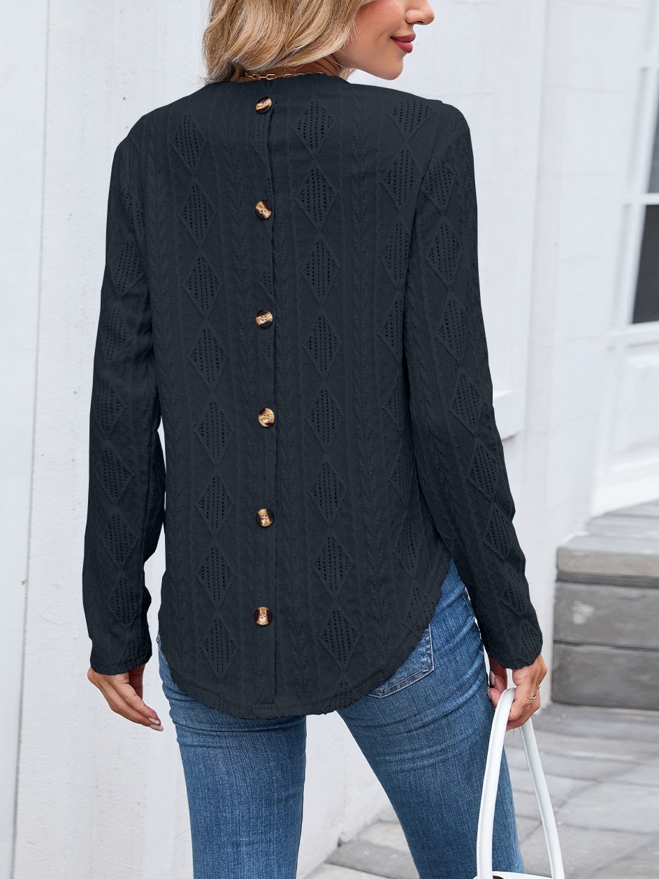 Women Plain Crew Neck Casual Long Sleeve T-shirt