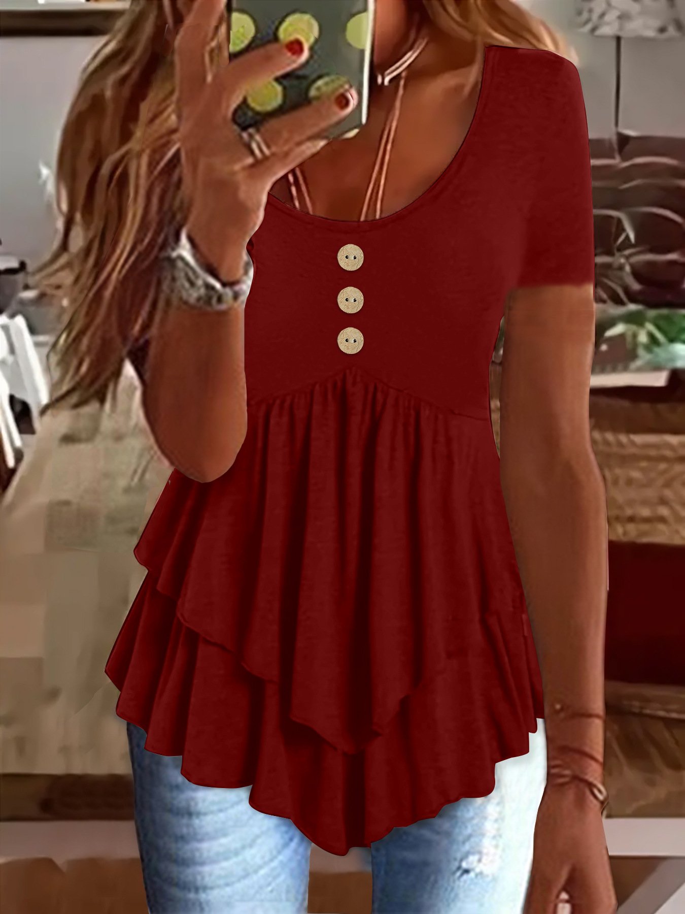 Women Plain Crew Neck Casual Short Sleeve T-shirt