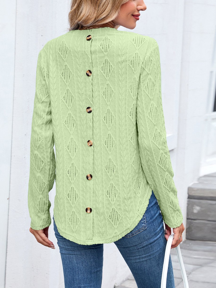 Women Plain Crew Neck Casual Long Sleeve T-shirt