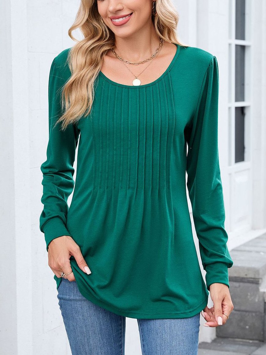 Women Plain Crew Neck Casual Long Sleeve T-shirt