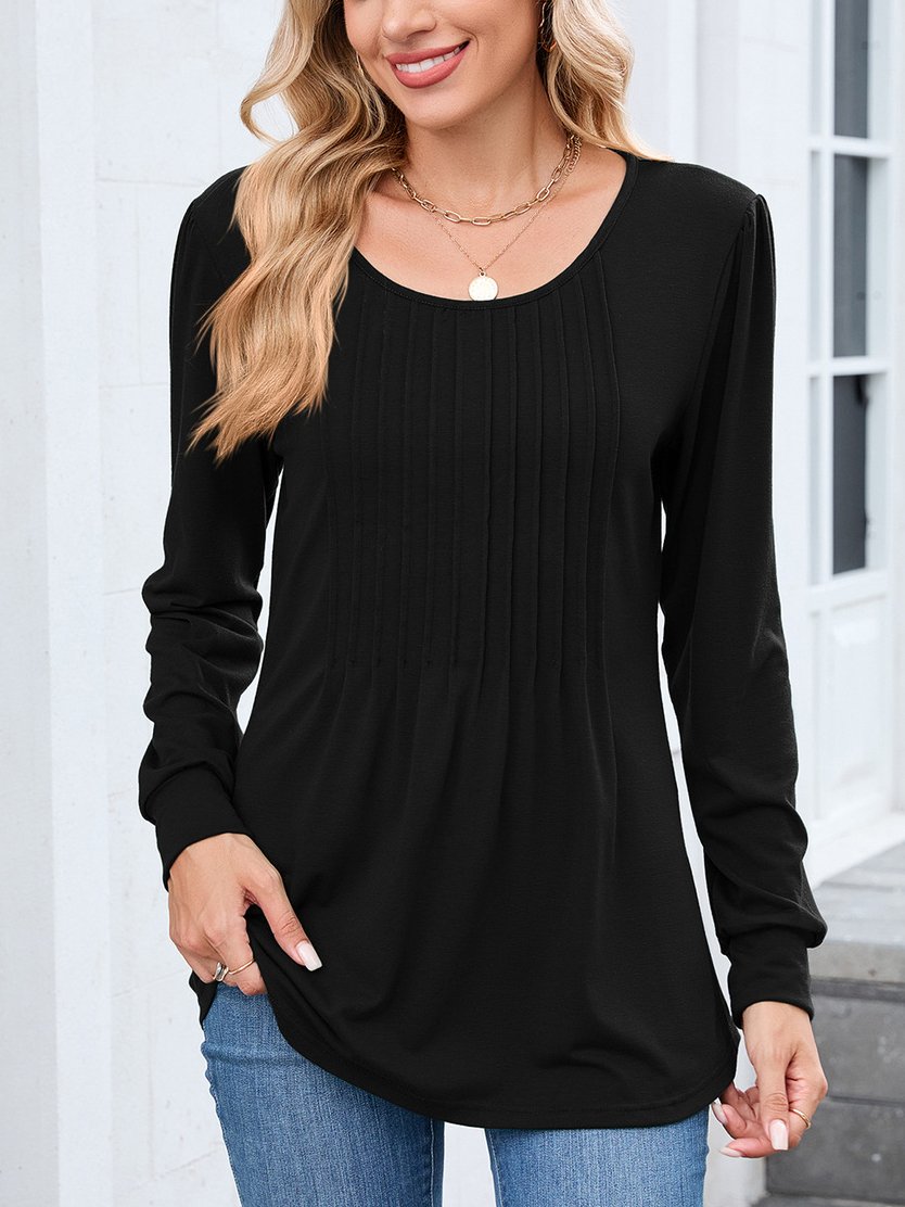 Women Plain Crew Neck Casual Long Sleeve T-shirt