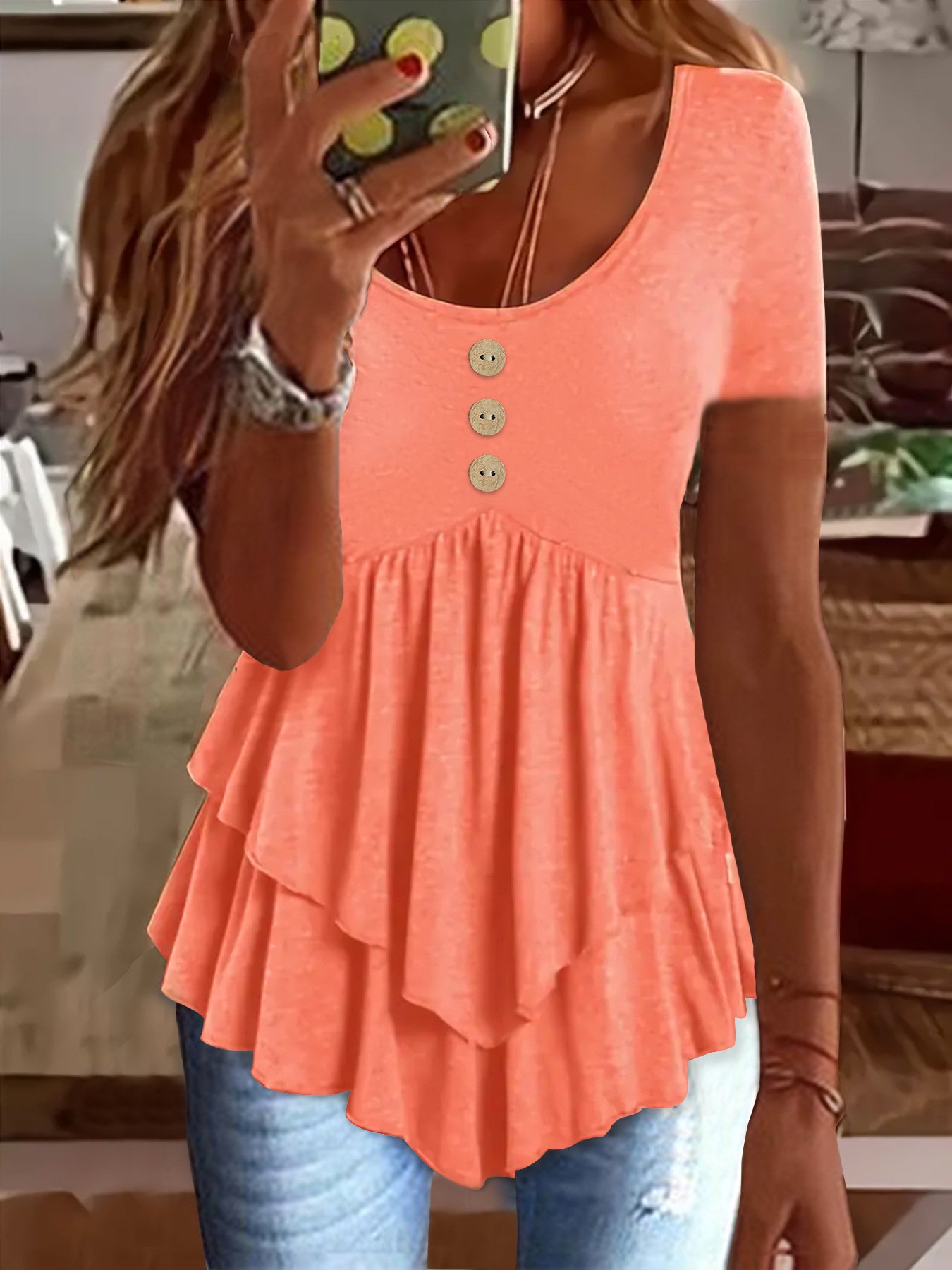 Women Plain Crew Neck Casual Short Sleeve T-shirt