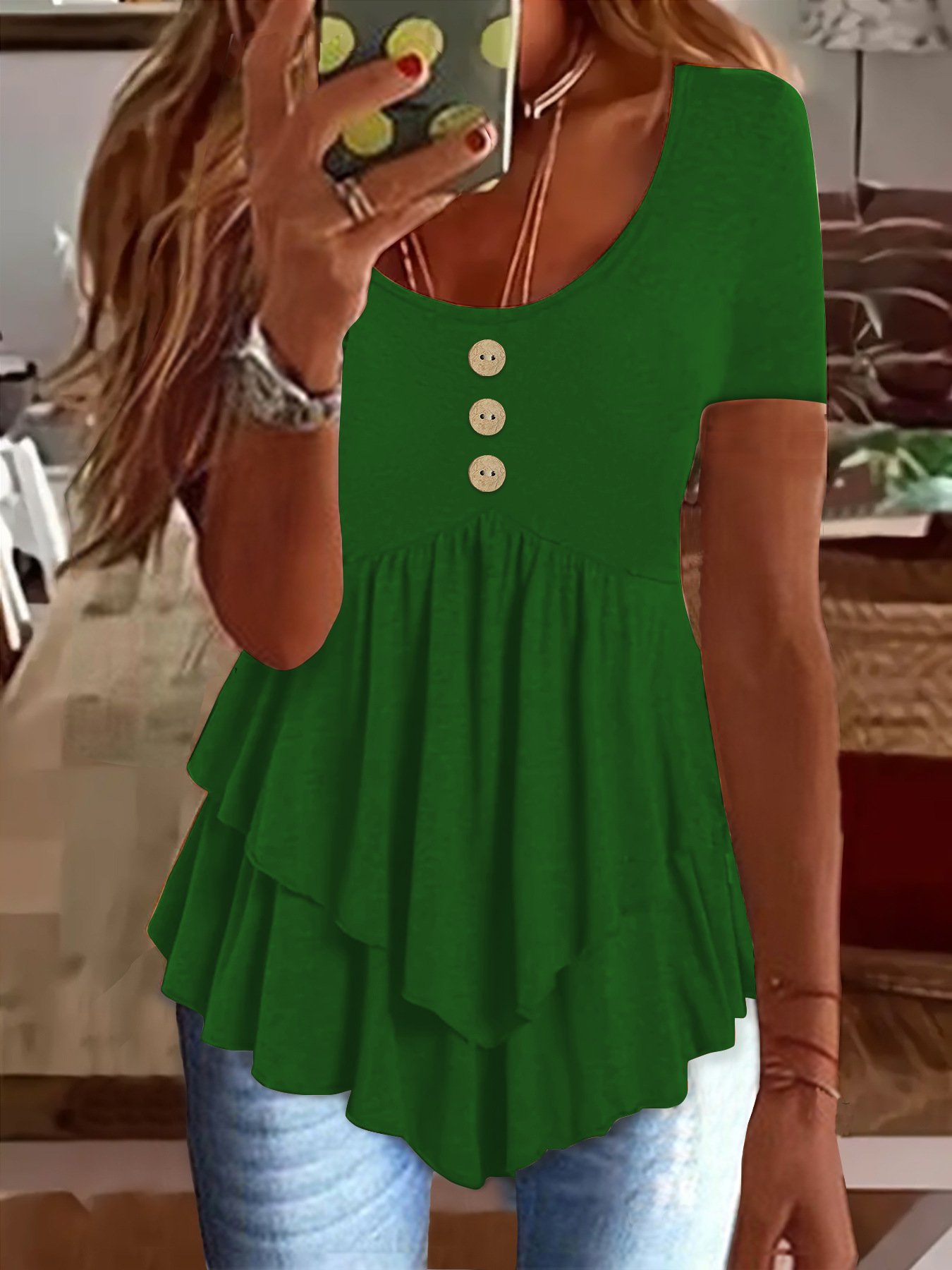 Women Plain Crew Neck Casual Short Sleeve T-shirt