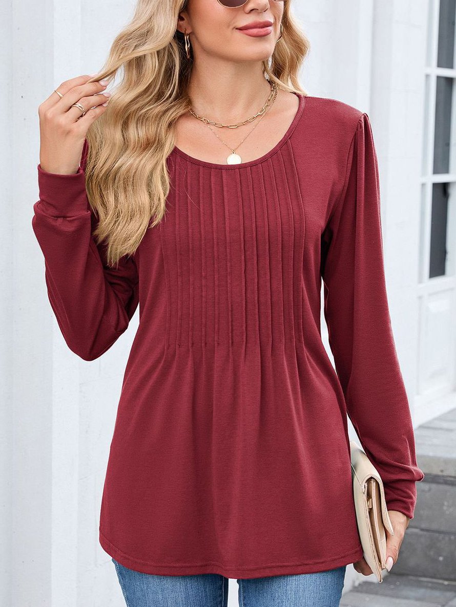 Women Plain Crew Neck Casual Long Sleeve T-shirt