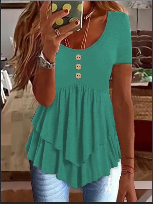Women Plain Crew Neck Casual Short Sleeve T-shirt