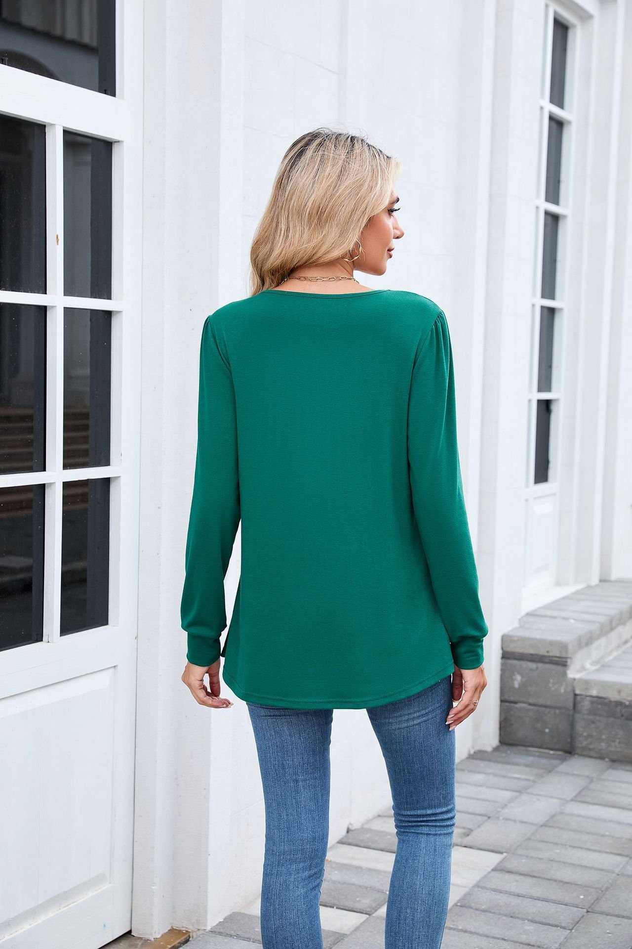 Women Plain Crew Neck Casual Long Sleeve T-shirt