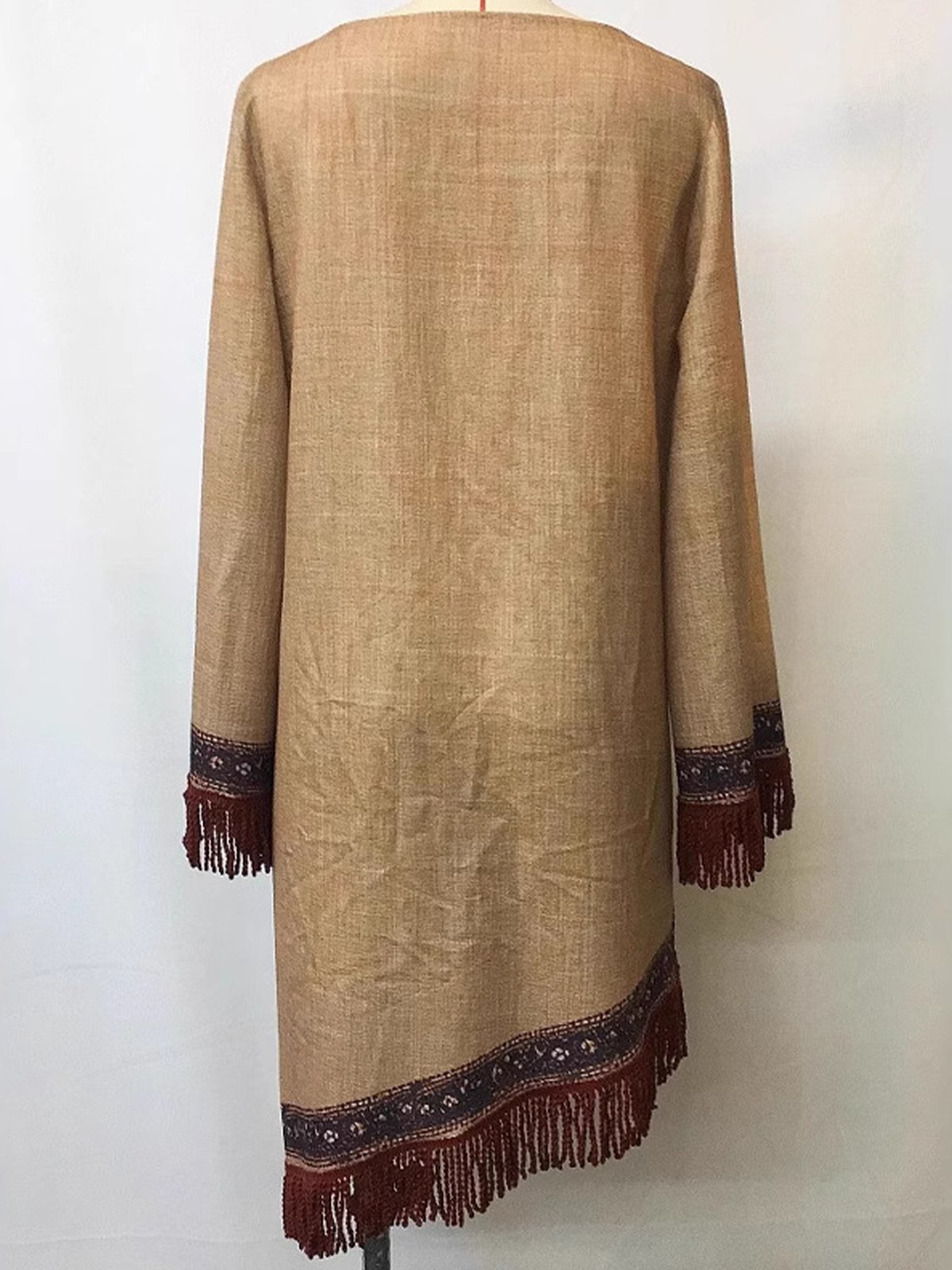 Vacation Ethnic Tassel V Neck Mini Dress