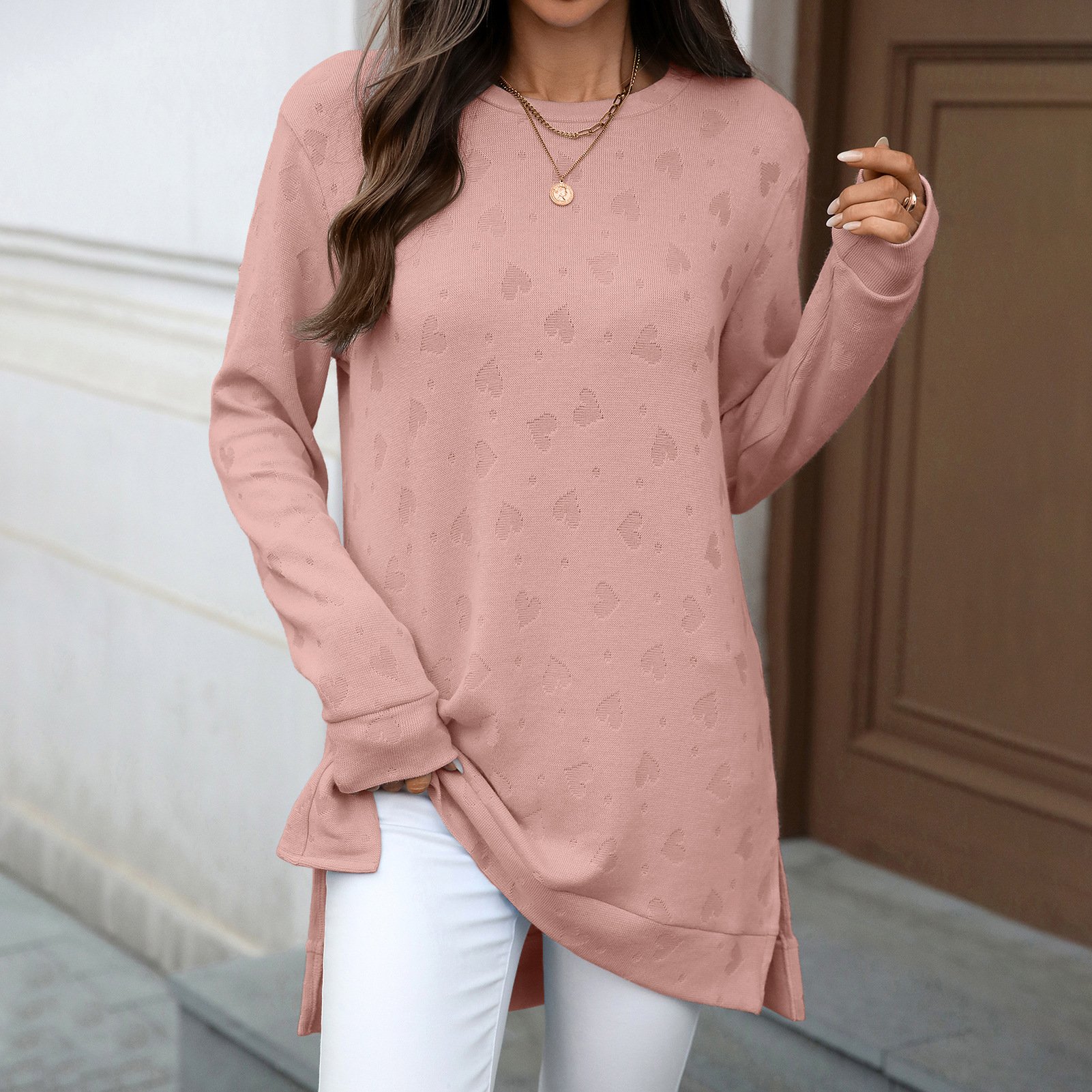 Women Plain Crew Neck Casual Long Sleeve T-shirt