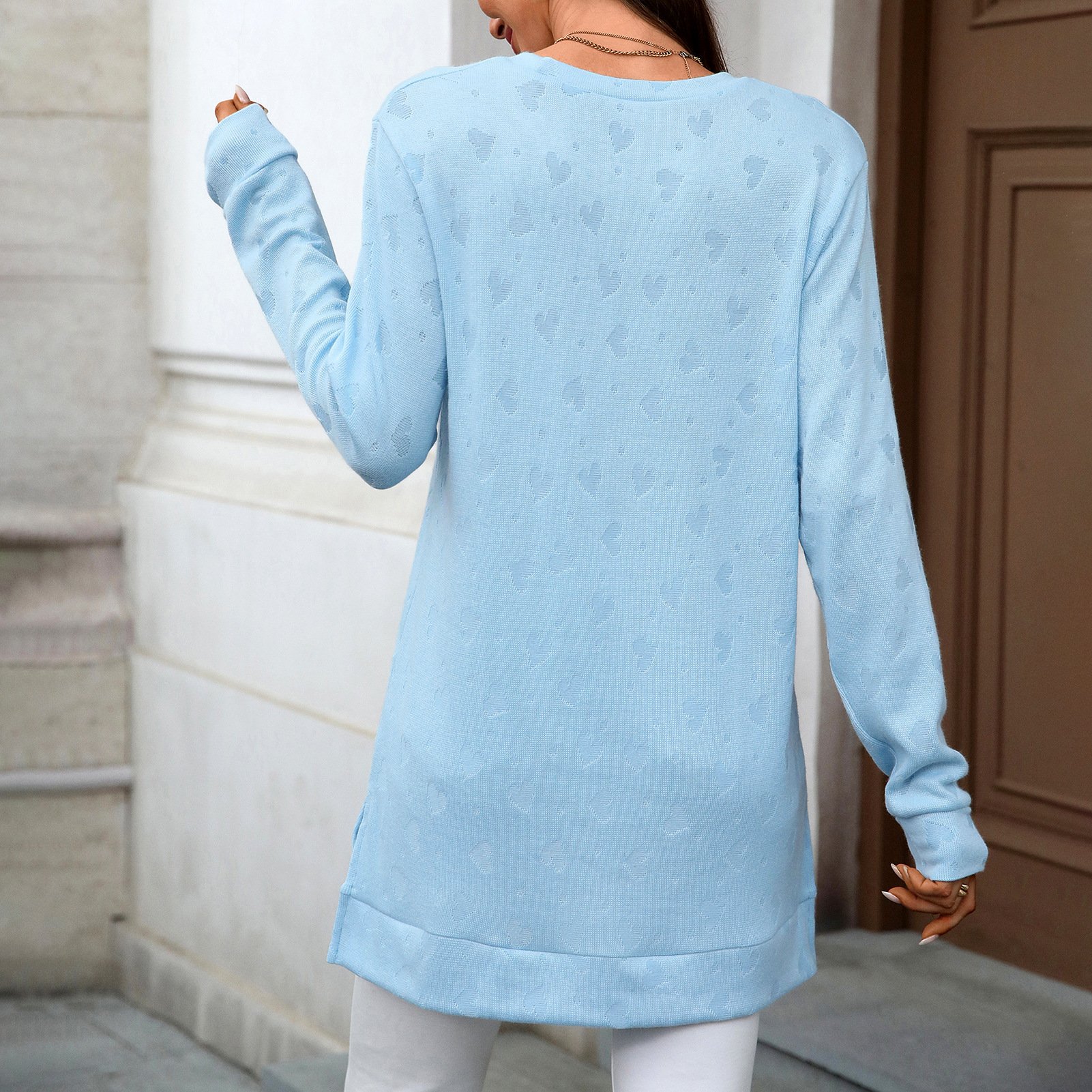 Women Plain Crew Neck Casual Long Sleeve T-shirt