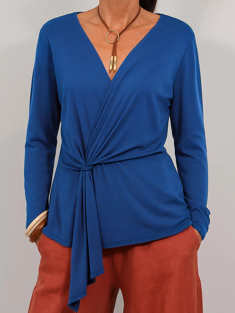 Yarn-dyed Casual Loose Long Sleeve Solid Color Lace-up Knit Cardigan Top