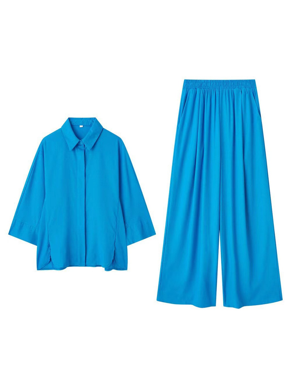 Casual Plain Shirt Collar Two-Piece Set