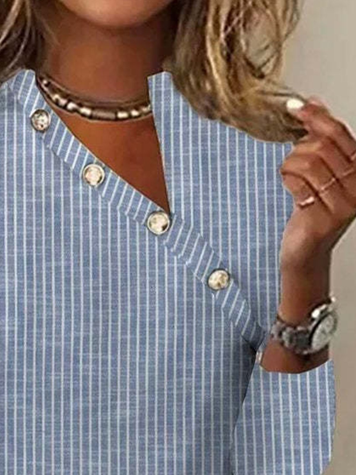 Urban Striped Buttoned Asymmetrical Blouse
