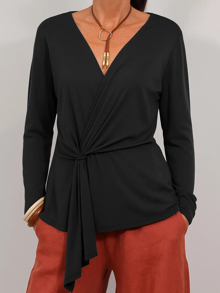 Yarn-dyed Casual Loose Long Sleeve Solid Color Lace-up Knit Cardigan Top