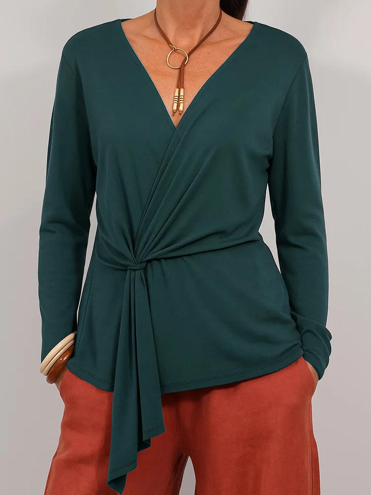 Yarn-dyed Casual Loose Long Sleeve Solid Color Lace-up Knit Cardigan Top
