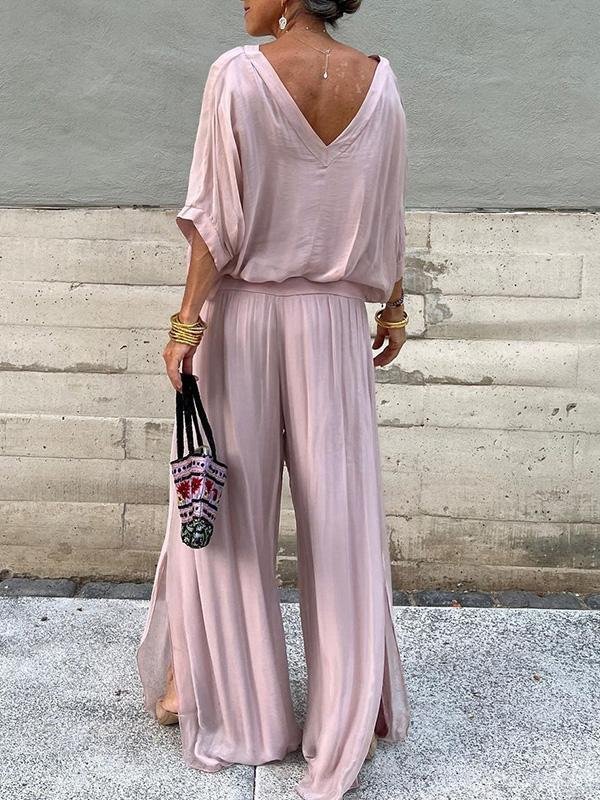 Women's Split Joint Plain Daily Going Out Two-Piece Set White Casual Summer Top With Pants Matching Set