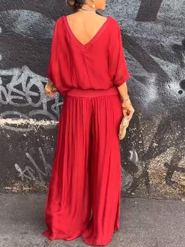 Women's Split Joint Plain Daily Going Out Two-Piece Set White Casual Summer Top With Pants Matching Set
