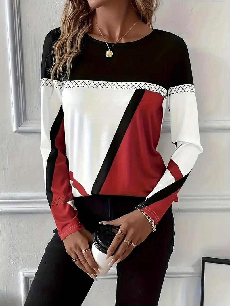 Women Abstract Crew Neck Casual Long Sleeve T-shirt